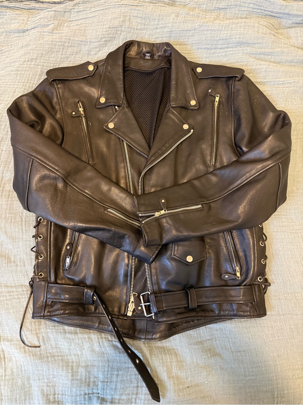 Source Unknown Black Leather Bomber-Style Biker Jacket